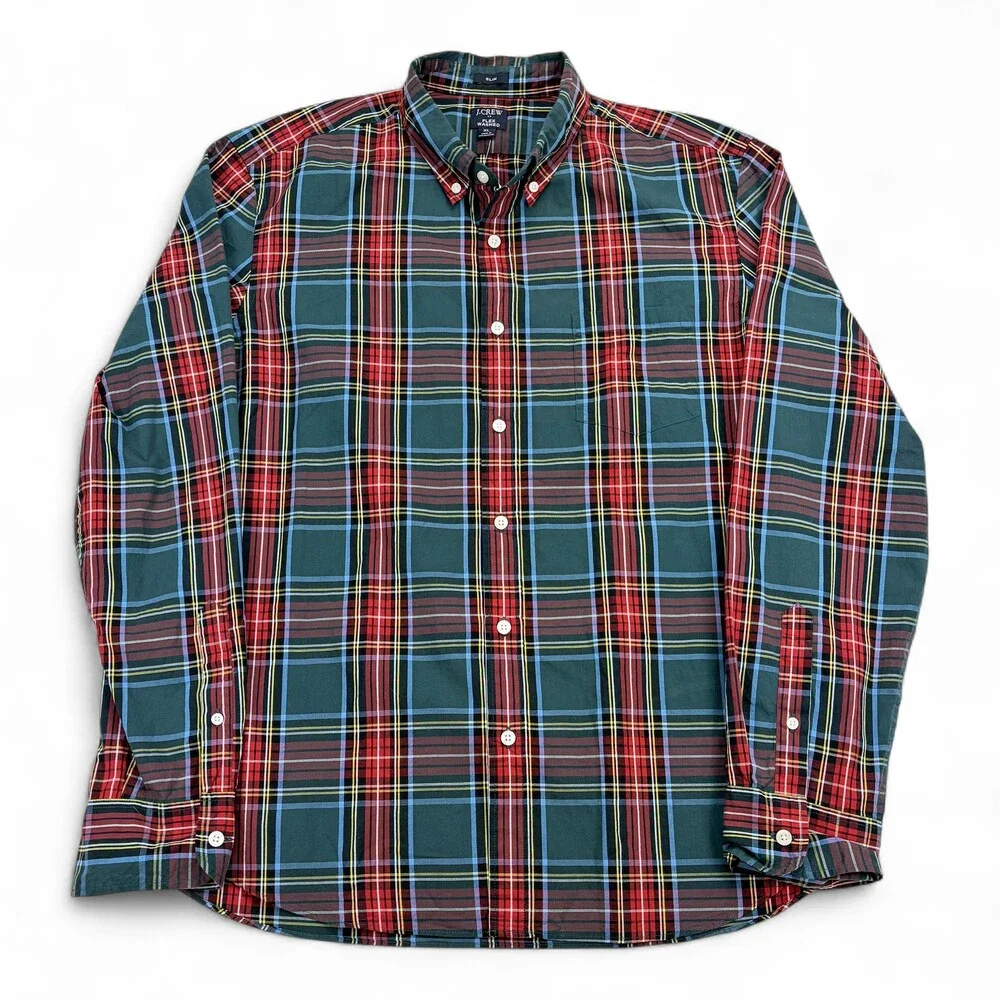 J.Crew XL Plaid Button-Down‎ Dress Shirt - Green/Red